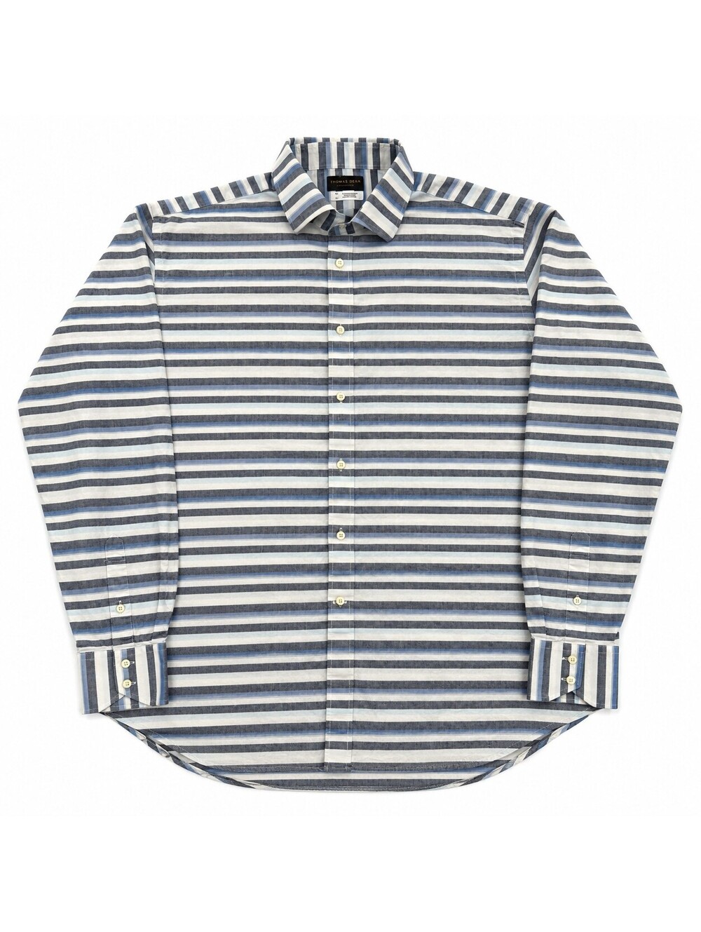 Thomas Dean Men’s XL Blue White Stripe Cotton Contrast Cuff Shirt